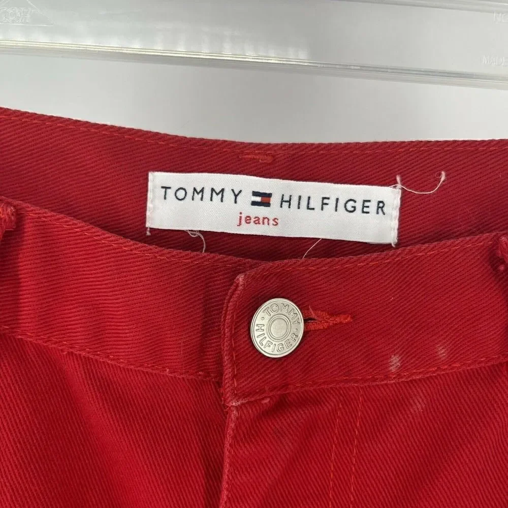 Tommy Hilfiger Jeans Y2K Red Straight Leg Logo Patch High Rise Womens Size 12